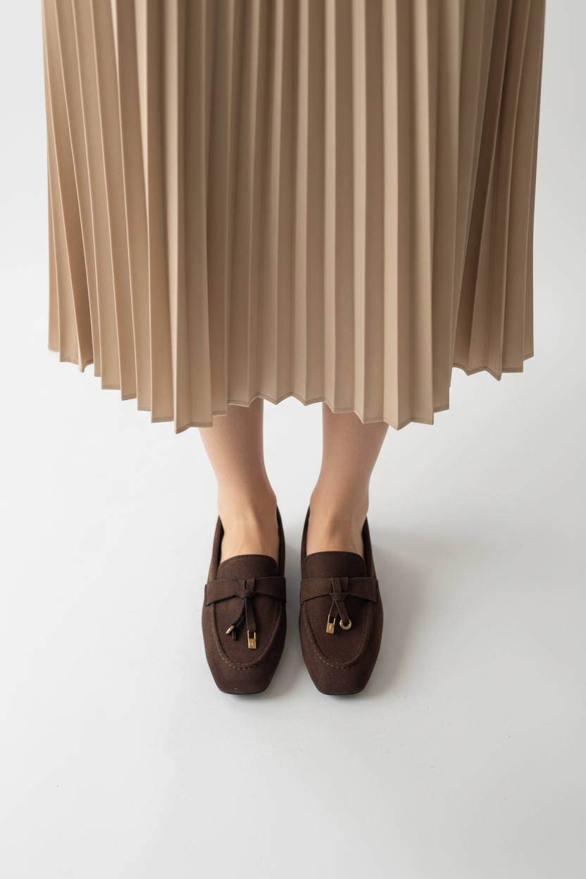 Kahve Loafer Bej Etek Duruş