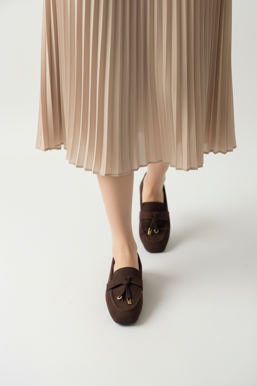 Kahve Loafer Bej Etek Yürüyüş