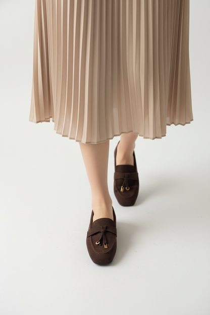 Kahve Loafer Bej Etek Yürüyüş