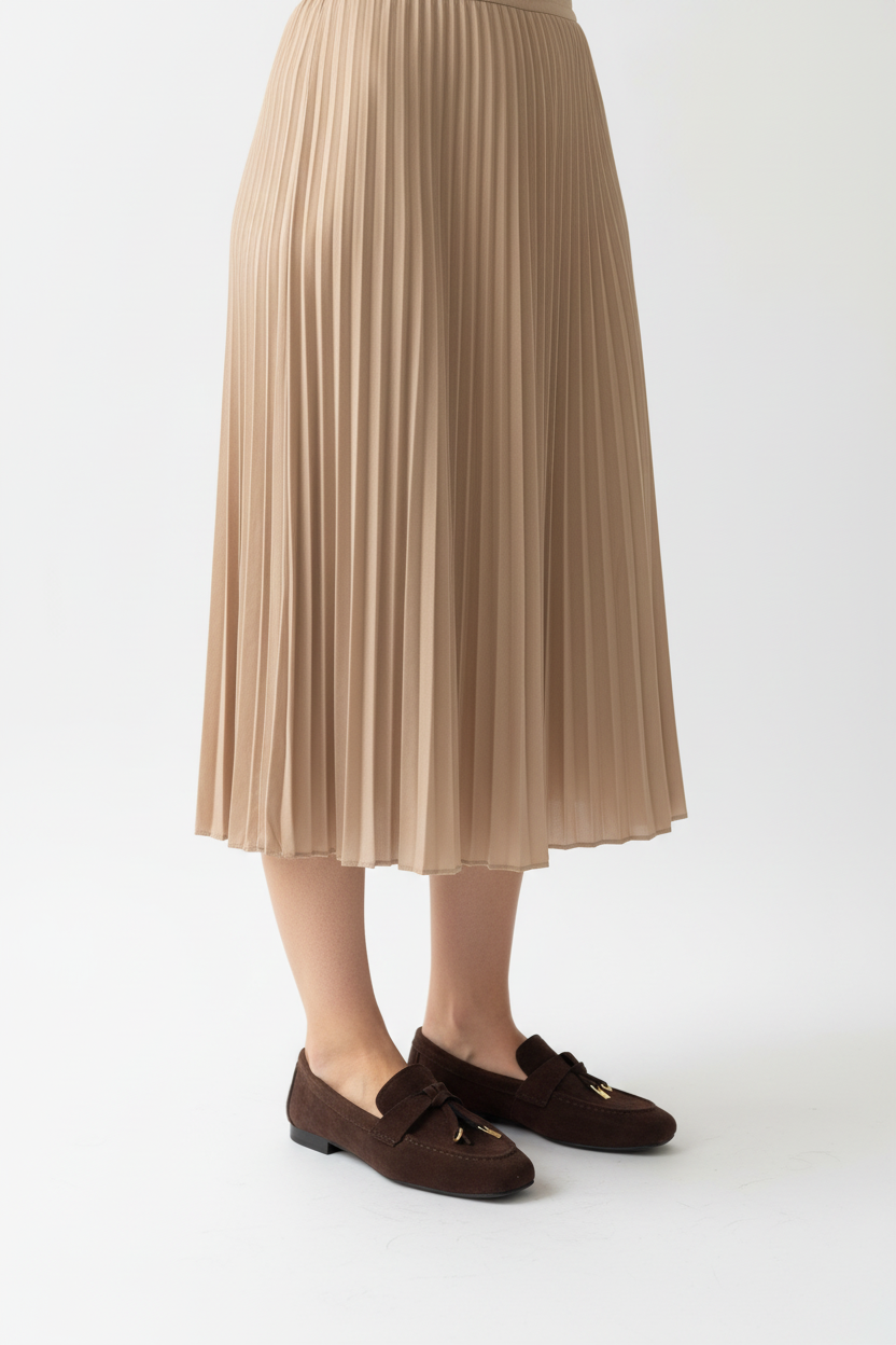 Kahve Loafer Bej Etek Yan Açı