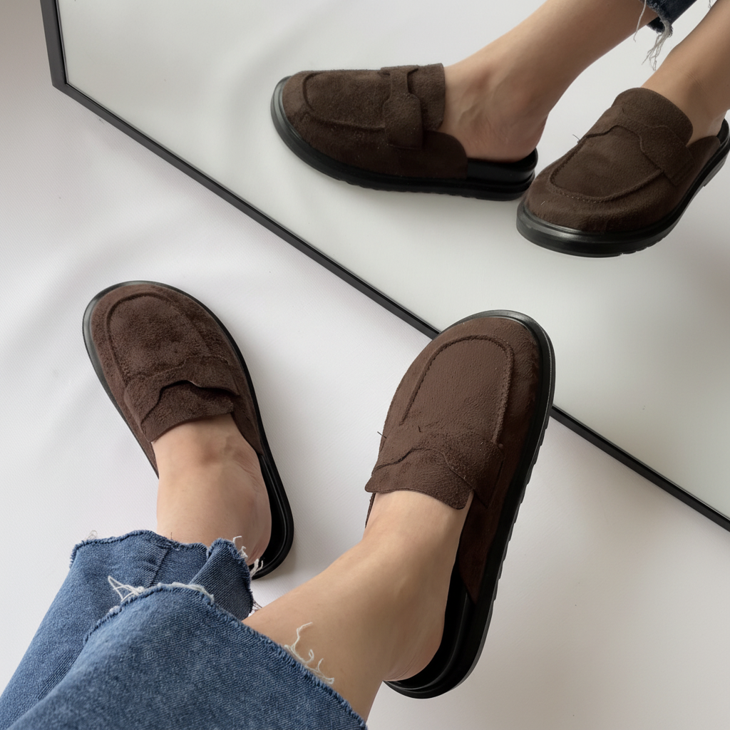 Mule Süet El Yapımı Rahat Loafer - Kahverengi Detay