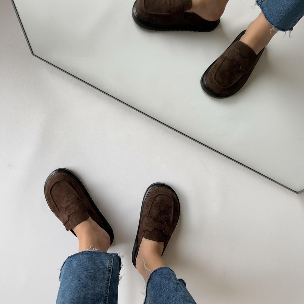 Mule Süet El Yapımı Rahat Loafer - Kahverengi Taban