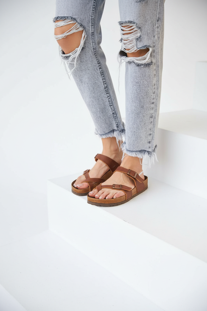 Kahverengi Sandalet - Mavi Kot 1