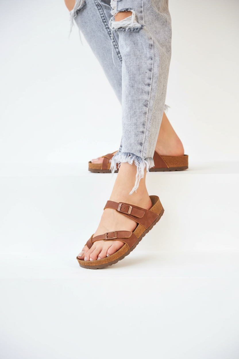 Kahverengi Sandalet - Yan Görünüm