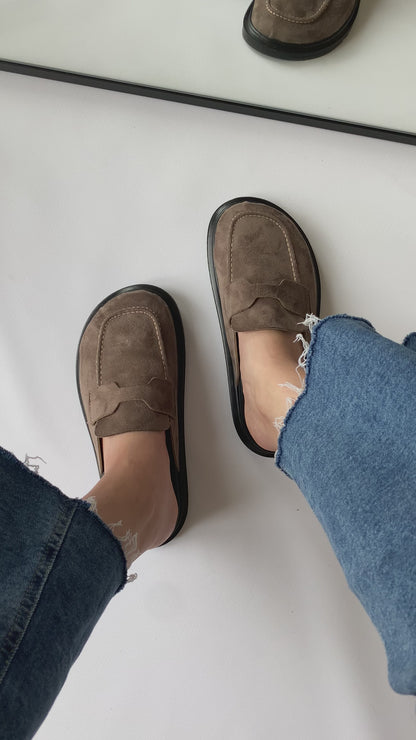 Mule Süet El Yapımı Rahat Loafer – Vizon