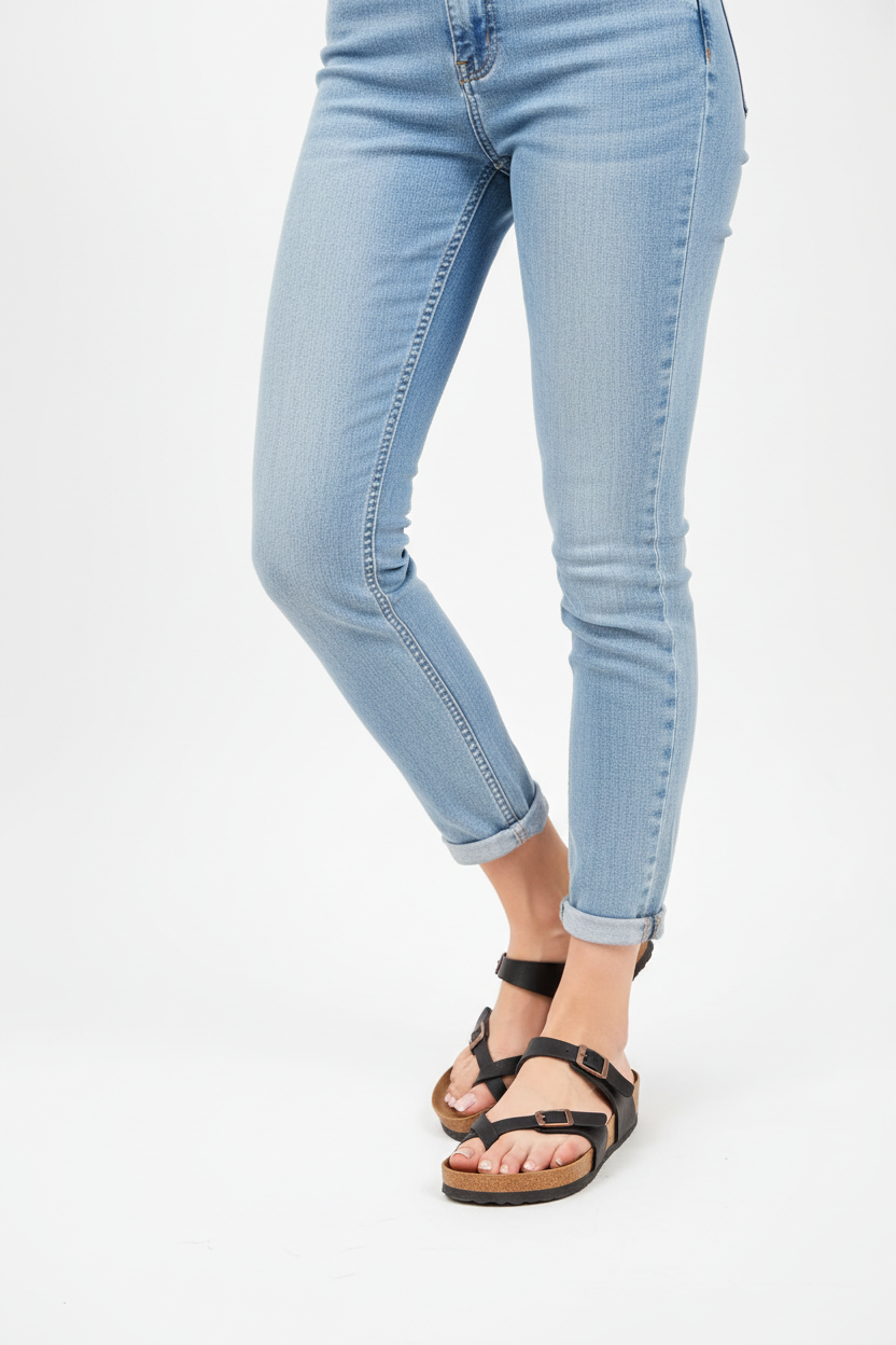 Siyah sandalet ayakta - beyaz zemin