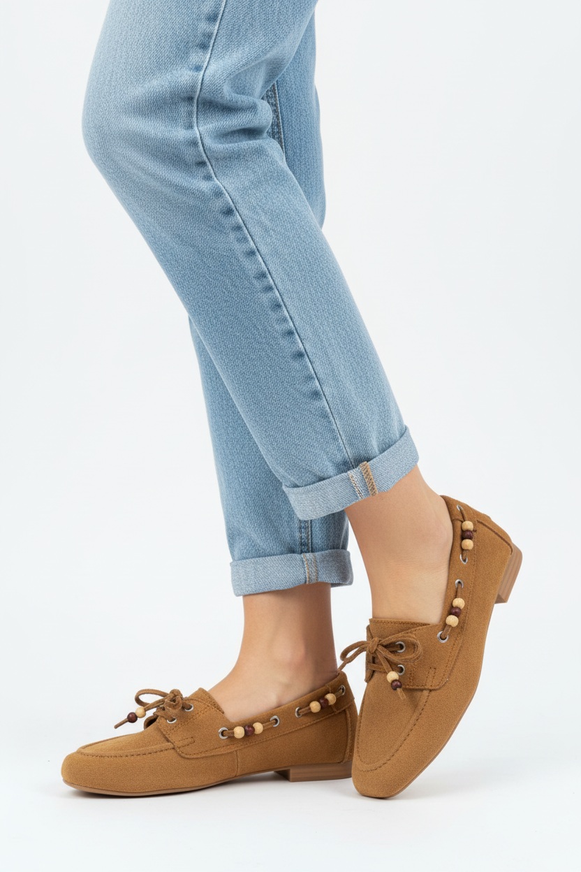 Taba Loafer + Açık Mavi Jean - Detay Pozu