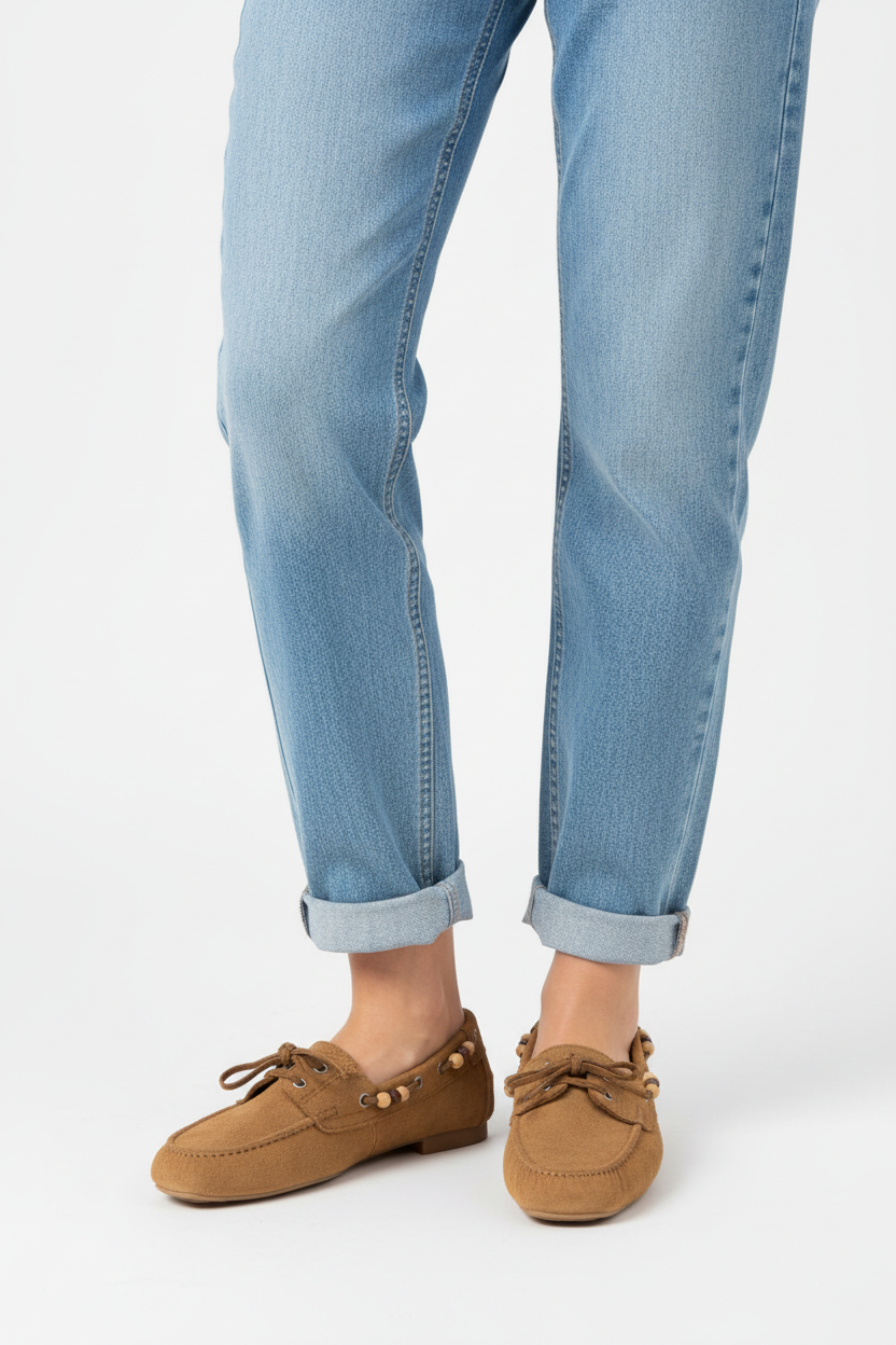 Taba Loafer + Açık Mavi Jean - Ön Görünüm