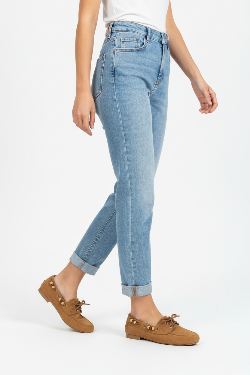Taba Loafer + Açık Mavi Jean - Yan Görünüm